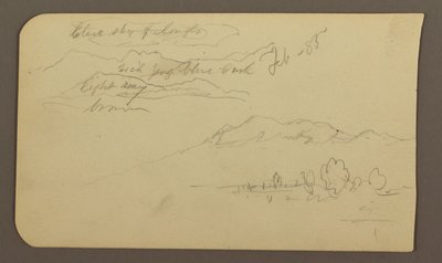 Dibujo, Cordillera, Cuautla, Iglesia; reverso: Caballo agazapado, anotaciones sobre el paisaje, febrero de 1885. de Frederic Edwin Church