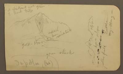 Dibujo, Montaña, Zapotlán; Verso: Ladera arbolada, Lago de Cuitzeo, enero de 1885. de Frederic Edwin Church