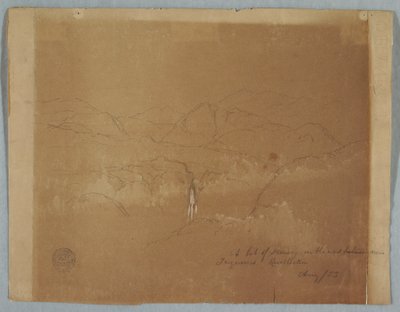 Dibujo, Paisaje montañoso con una cascada, cerca de Tuquerres, Colombia, agosto de 1853 de Frederic Edwin Church
