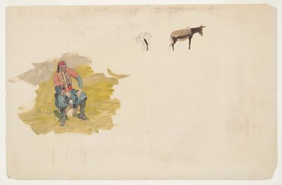 Dibujo, Oriente Próximo, hombre; burro, 1868-69 de Frederic Edwin Church