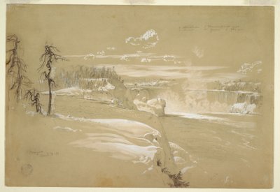 Dibujo, Cataratas del Niágara en invierno, 21 de marzo de 1856 de Frederic Edwin Church