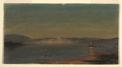 Dibujo, Vista nocturna de un puerto marítimo, probablemente 1868-69 de Frederic Edwin Church