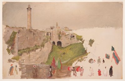 Dibujo, Desfile entrando en la ciudad, Jaffa, principios de marzo de 1868 de Frederic Edwin Church