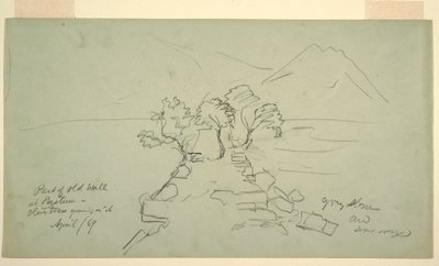 Dibujo, Parte de la antigua muralla de Paestum, olivos creciendo en ella, abril de 1869 de Frederic Edwin Church