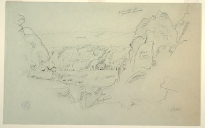 Dibujo, Petra, Jordania desde el oeste, mostrando el palacio y las tumbas corintias, 26 de febrero de 1868. de Frederic Edwin Church