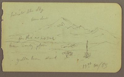 Dibujo, Popocatapel; Verso: Friso del Hotel Texcoco, 18 de diciembre de 1883 de Frederic Edwin Church