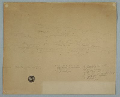 Dibujo, Lluvia cayendo de un cielo nublado sobre crestas montañosas, Hacienda Chillo, Ecuador, 27 de julio de 1857 de Frederic Edwin Church