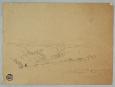 Dibujo, Recuerdo del paisaje en el camino de Fusugasuga a Pandi, Nueva Granda, Colombia, 11 de julio de 1853. de Frederic Edwin Church