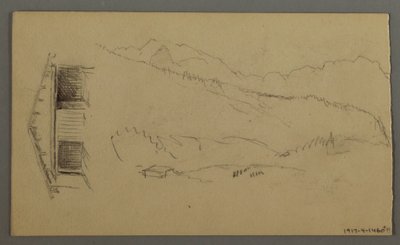 Dibujo, tejados, puerta, picos de montaña, agosto de 1868 de Frederic Edwin Church