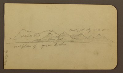 Dibujo, Montaña escarpada a través de una llanura; reverso: Figuras, Paisaje, 12 de diciembre de 1884 de Frederic Edwin Church