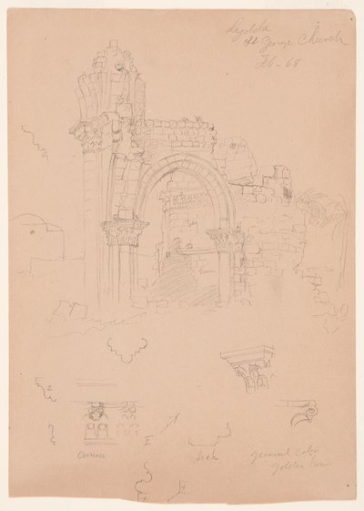 Dibujo, Ruinas de la iglesia de San Jorge, Lydda [actual Lod], 7 de febrero de 1868 de Frederic Edwin Church