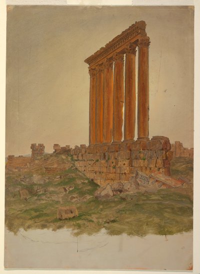 Dibujo, Ruinas del templo de Zeus, Baalbek, mayo de 1868 de Frederic Edwin Church