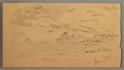Dibujo, Picos de montañas afilados, cielo nublado, junio de 1874 de Frederic Edwin Church