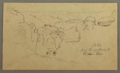 Dibujo, Boceto. Vista de Khirbet en Wasara "Petra / desde el camino a / El Deir", posiblemente 1868, 26 de febrero. de Frederic Edwin Church