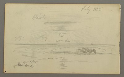 Dibujo, Cielo con sol bajo sobre el agua, julio de 1858 de Frederic Edwin Church