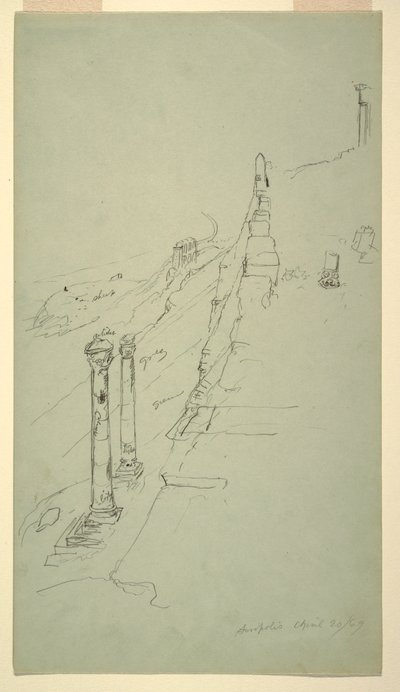 Dibujo, lado sur de la Acrópolis, Atenas desde el este, 20 de abril de 1869 de Frederic Edwin Church