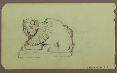 Dibujo, Estatua de León, Esquife; Verso: Estatua de León, diciembre de 1883 de Frederic Edwin Church