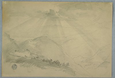 Dibujo, Sol atravesando las nubes sobre un valle montañoso, Jamaica, julio de 1865 de Frederic Edwin Church