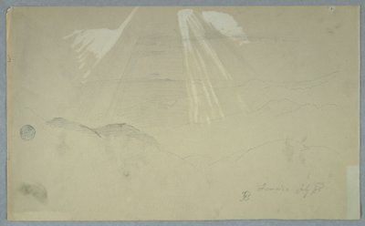 Dibujo, Rayos de sol brillando desde arriba, Jamaica, julio de 1865 de Frederic Edwin Church