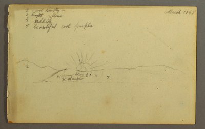 Dibujo, Sol poniéndose tras colinas bajas, 1845 de Frederic Edwin Church