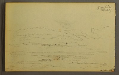 Dibujo, Sol poniéndose tras colinas bajas, 1845 de Frederic Edwin Church