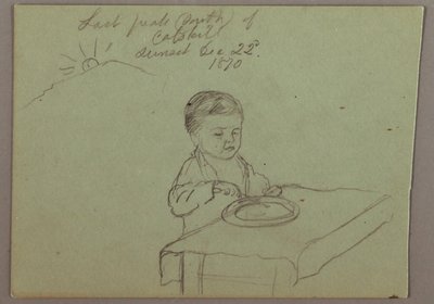 Dibujo, puesta de sol, niño comiendo, 22 de diciembre de 1870 de Frederic Edwin Church