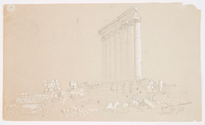 Dibujo, Templo de Júpiter al amanecer, Baalbek, 7 de mayo de 1868 de Frederic Edwin Church