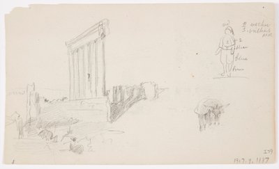 Dibujo, Templo de Júpiter al amanecer, Baalbek, 7 de mayo de 1868 de Frederic Edwin Church