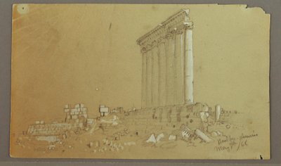 Dibujo, Templo de Júpiter al amanecer, Baalbek, 7 de mayo de 1868 de Frederic Edwin Church