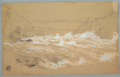 Dibujo, La Garganta, Niágara, Mirando Hacia el Puente Colgante de Frederic Edwin Church