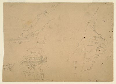 Dibujo, Tres bocetos de escarpadas orillas montañosas del Danubio, 1868 de Frederic Edwin Church