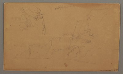 Dibujo, Casa de madera, dos veleros, estudios del tejado, posiblemente 1868 de Frederic Edwin Church