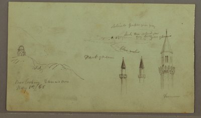 Dibujo, Tumba de una colina, tres minaretes, 1 de mayo de 1868 de Frederic Edwin Church