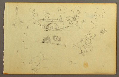 Dibujo, Árboles, puente, caras de perfil, posiblemente 1844 de Frederic Edwin Church