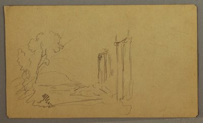 Dibujo, Árboles, columnas clásicas, posiblemente 1865-66 de Frederic Edwin Church
