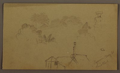 Dibujo, Árboles, figura, casa Linstead, mayo 1865 de Frederic Edwin Church
