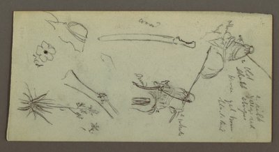 Dibujo, Dos figuras montando a caballo, portando lanzas, espadas, la parte inferior de un cañón, etc., posiblemente 1868 de Frederic Edwin Church