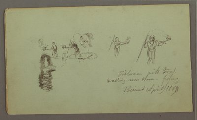 Dibujo, Dos estudios de pescadores con cañas y antorchas, abril de 1868 de Frederic Edwin Church