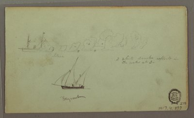 Dibujo, Dos estudios de pescadores con cañas y antorchas, abril de 1868 de Frederic Edwin Church