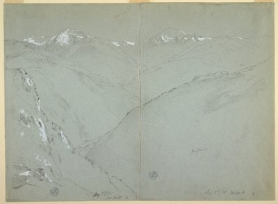 Dibujo, Paisaje de valle con picos nevados, Alpes berneses, Suiza, 1ª parte, 1 de septiembre de 1868 de Frederic Edwin Church