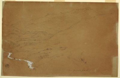 Dibujo, Valle con un arroyo y casas, cerca de Guaranda, Ecuador, 4 de junio de 1857 de Frederic Edwin Church