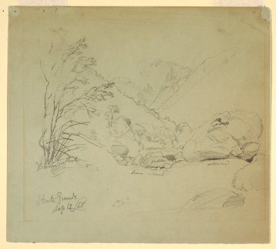 Dibujo, Valle con un puente cerca de Macugnaga, 12 de septiembre de 1868 de Frederic Edwin Church