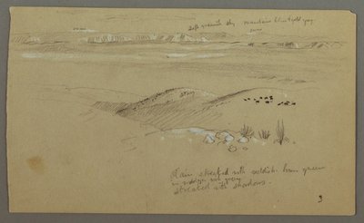 Dibujo, Vista de las colinas y la llanura hacia las montañas, Valle de El Yemen, febrero de 1868 de Frederic Edwin Church