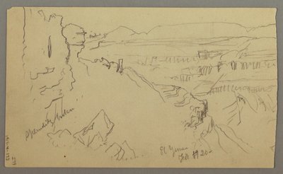 Dibujo, Vista de las colinas y la llanura hacia las montañas, Valle de El Yemen, febrero de 1868 de Frederic Edwin Church