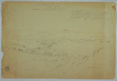 Dibujo, Vista cerca de Popayán incluyendo el volcán Monte Purese,Río Cauca, Colombia, 8 de agosto de 1853. de Frederic Edwin Church