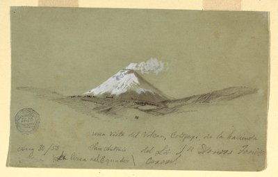 Dibujo, Vista del Cotapaxi desde la Hacienda San Antonio, Ecuador, 30 de agosto de 1853 de Frederic Edwin Church