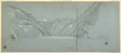Dibujo, Vista del lago Konigssee con el Falkenstein, cerca de Berchtesgaden, Baviera, Alemania, Parte 2, 11 de julio de 1868 de Frederic Edwin Church