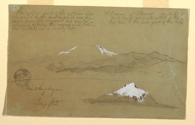 Dibujo, Vistas del volcán Puresé, Colombia y del monte Sincholagua, Ecuador, 9 de agosto y septiembre de 1853 de Frederic Edwin Church