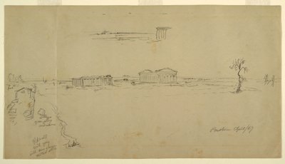 Dibujo, Vistas de la Basílica y el Templo de Neptuno, Paestum, Italia, abril de 1869 de Frederic Edwin Church