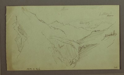 Dibujo, Pueblo y valle escarpado (Alpes), 1868-69 de Frederic Edwin Church